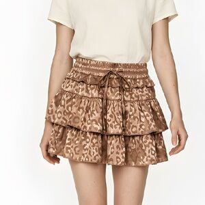 Day+Moon Ruffle silky Mini Skirt in Tan Leopard Print